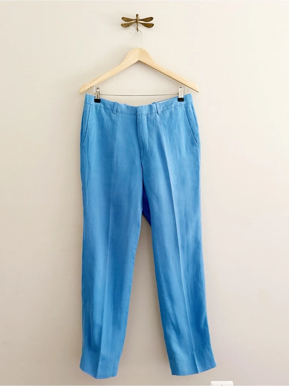 Ralph Lauren Linen Blue Men's Chinos Made In Italy